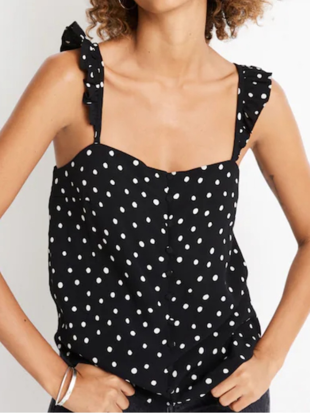 Madewell Black Polka Dot Tie-Strap Tank Top